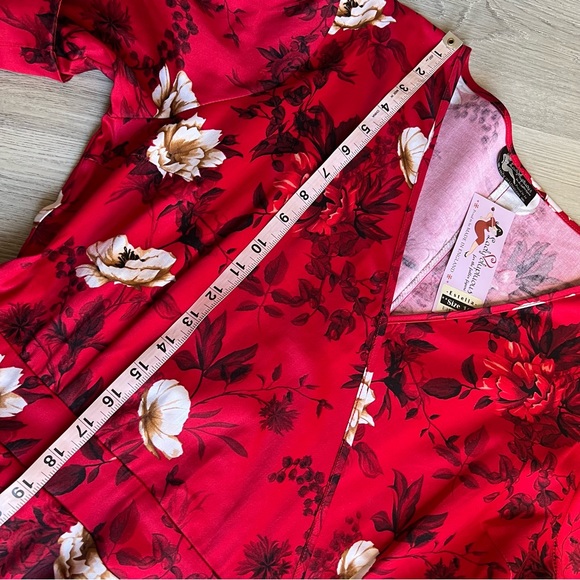 Lady Voluptuous 14 US / 18 UK Estrella Vintage Inspired Red Floral Dress - Picture 11 of 14